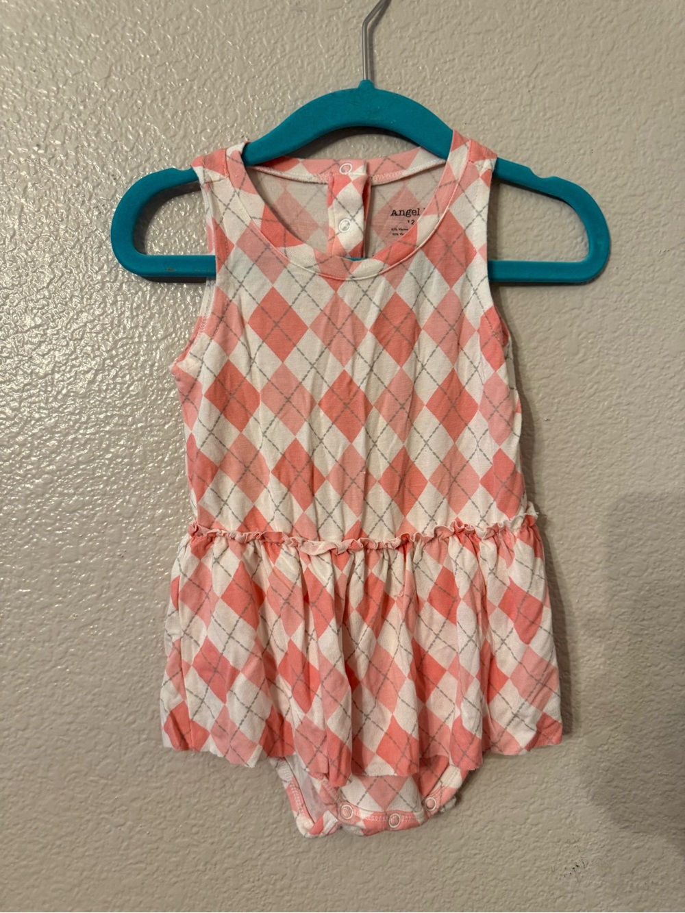 Angel Dear Coral and White Argyle Sleeveless Dress